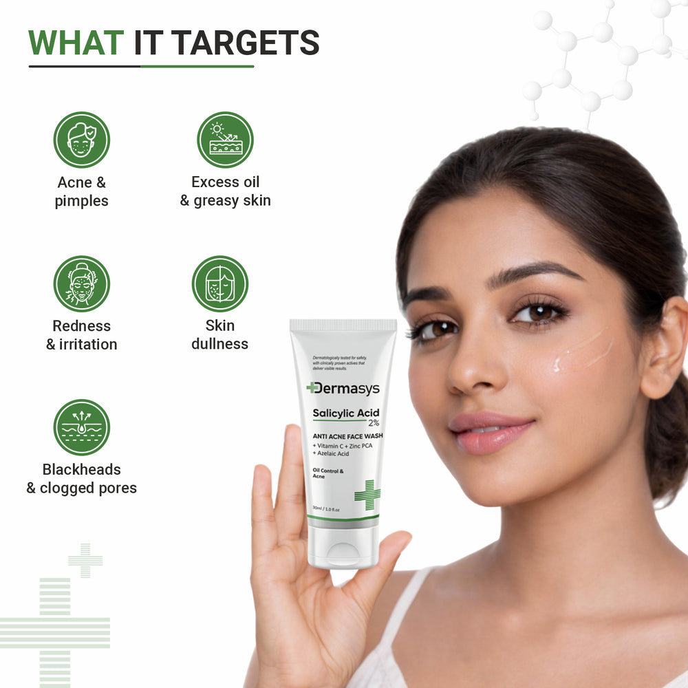 Dermasys acne control face wash with salicylic acid for oily skin pimple treatment blackhead removal pore cleansing