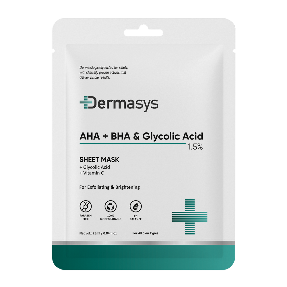 AHA BHA Sheet Mask with Glycolic Acid for pore cleansing and exfoliation