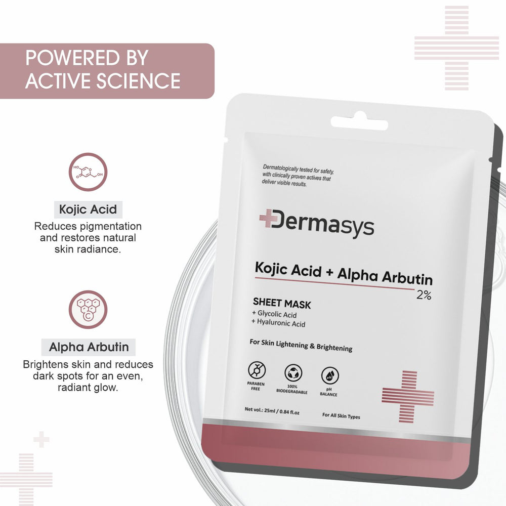 Korean inspired brightening sheet mask by Dermasys, formulated to control melanin and treat sun damage.