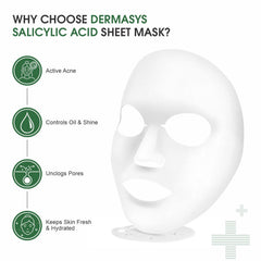 Dermasys Deep Cleansing Face Sheet Mask formulated with salicylic acid to target clogged pores and blackhead removal.