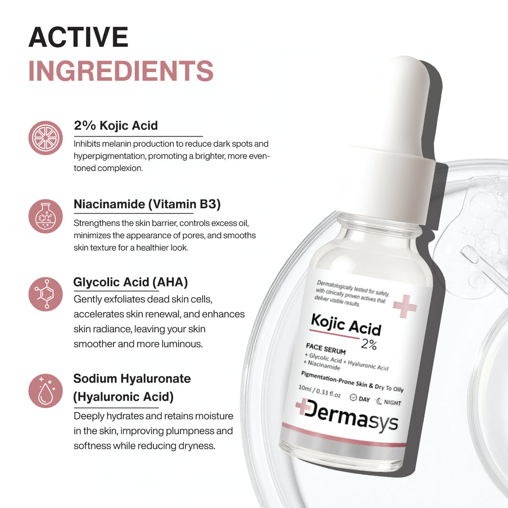 Derma Kojic Acid Serum for Pigmentation and Dark Spots – 2% Kojic Acid Brightening Serum 10ml