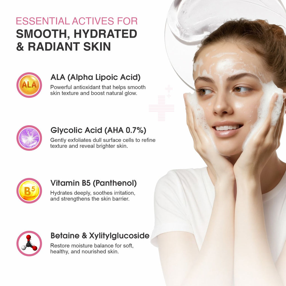 Derma face wash for uneven skin tone with alpha lipoic acid and 0.7% glycolic acid