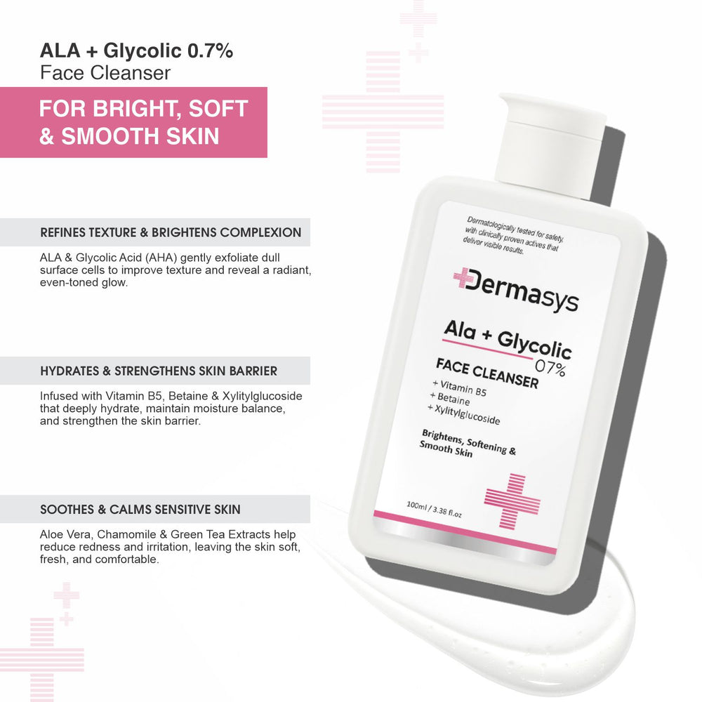 Dermasys exfoliating cleanser for pigmentation, dark spots, post-acne marks and dull-looking skin