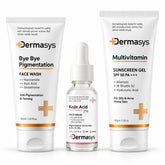 Dermasys pigmentation control kit with face wash, Kojic Acid 2% serum and multivitamin SPF 50 PA+++ sunscreen gel