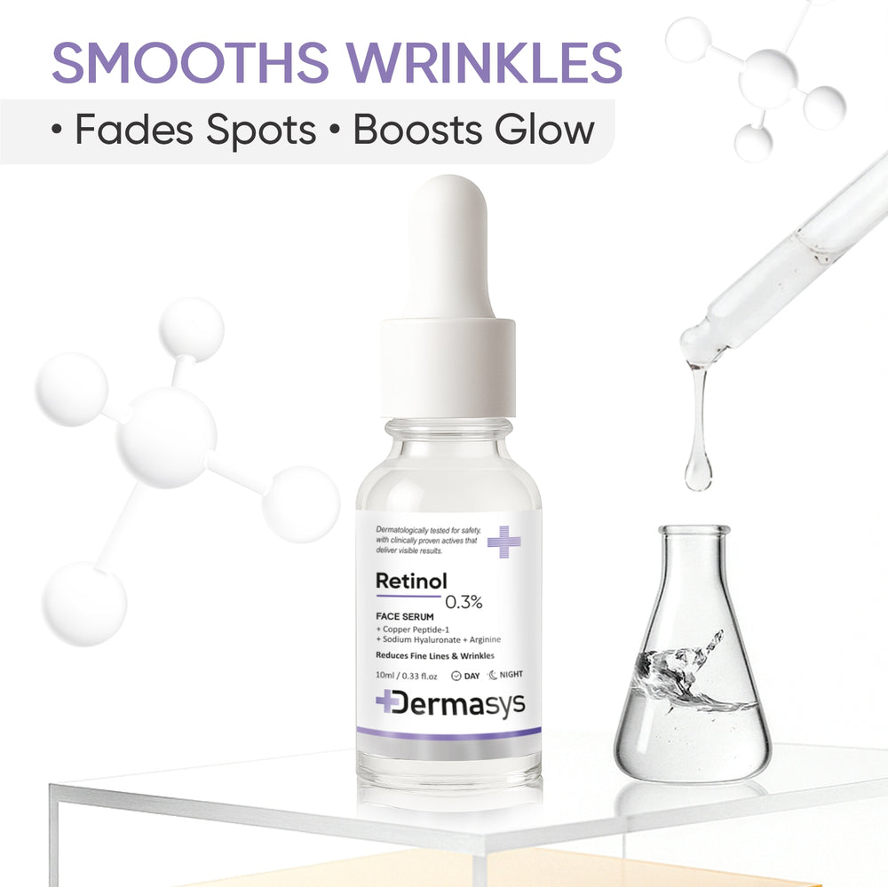 Dermasys 0.3% Retinol Face Serum 10ml bottle for smooth and younger-looking skin.