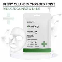 Dermasys Salicylic Acid Face Sheet Mask 25ml packaging designed for acne control and deep cleansing.