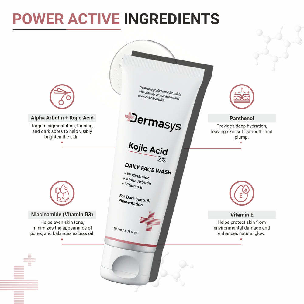 Dermatologist recommended Kojic Acid Face Wash with Alpha Arbutin and Vitamin E – Dermasys