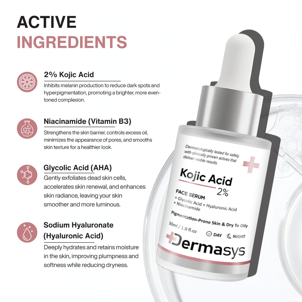 2% Kojic Acid Serum for Pigmentation, Dark Spots and Uneven Skin Tone – Dermasys 30ml
