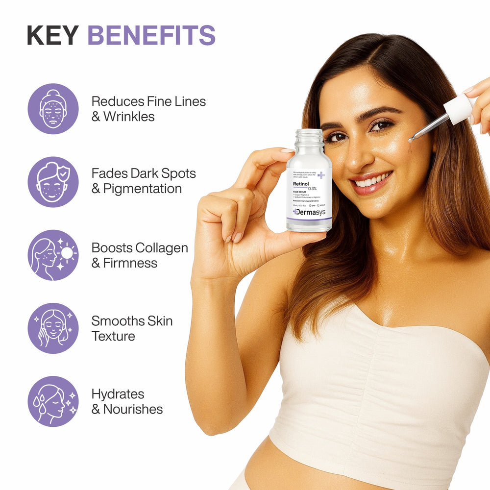 Front view of Dermasys Retinol Face Serum for wrinkles, skin firmness, and fine lines.