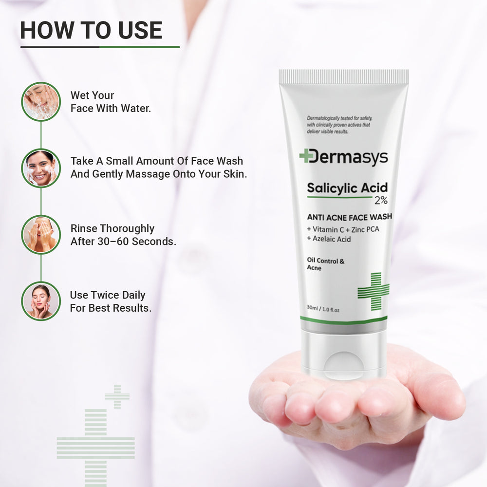 Dermasys salicylic acid face wash for acne oily skin pimples blackheads oil control deep pore cleansing face cleanser