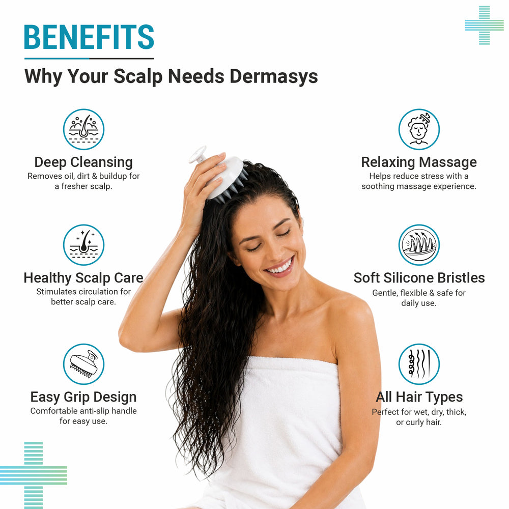 Benefits of scalp massager for dandruff flakes, deep cleansing, soft bristles and all hair types