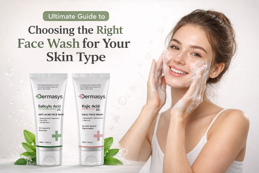 Best face wash for skin type guide showing cleansers for oily, dry, acne and sensitive skin by Dermasys