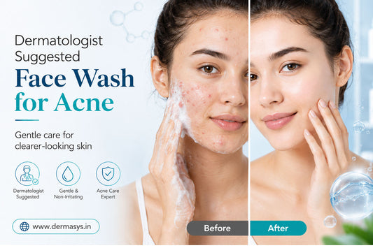 Dermatologist suggested face wash for acne by Dermasys with before and after acne care concept for clearer-looking acne-prone skin