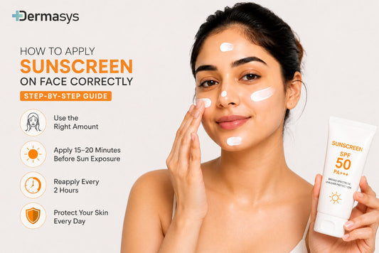 How to apply Sunscreen SPF 50 PA+++ correctly on face for daily UV protection by Dermasys