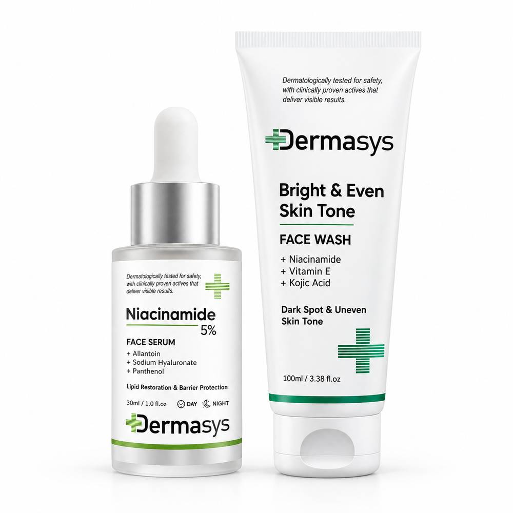 Dermasys 5% niacinamide serum and skin brightening face wash combo for glowing and even-looking skin