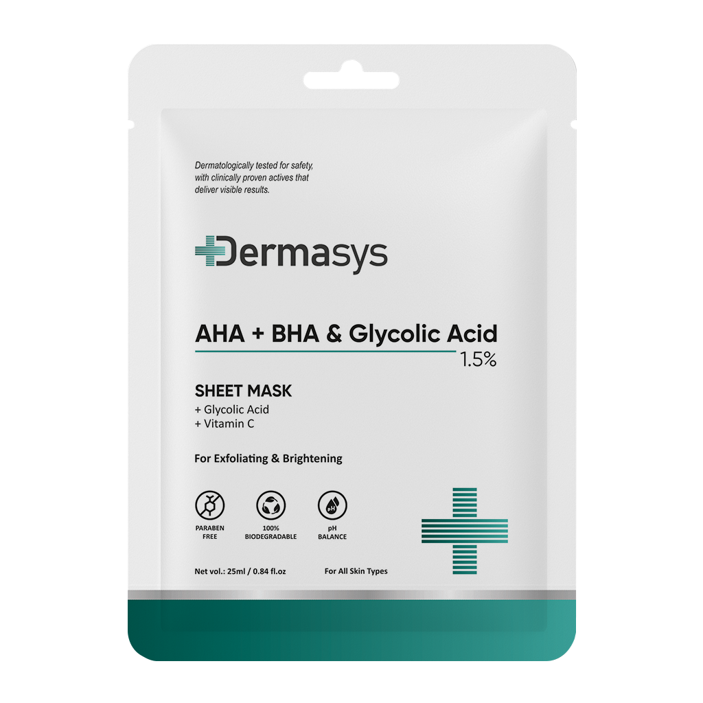 AHA BHA Sheet Mask with Glycolic Acid for pore cleansing and exfoliation