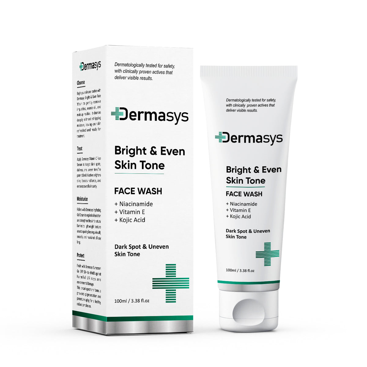 Bright & Even Skin Tone Face Wash by Dermasys with Vitamin C for dull skin, oil control, and daily brightening cleanse.