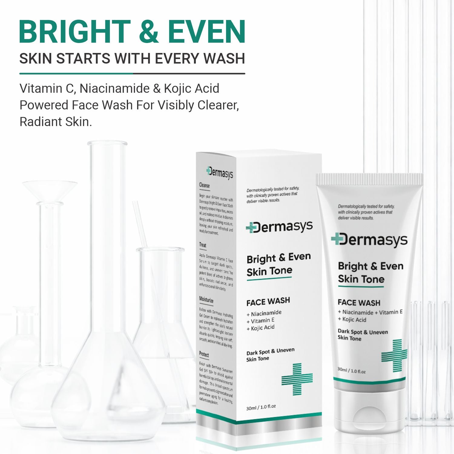 Dermasys Bright & Even Skin Tone Face Wash for glowing skin and dark spot reduction