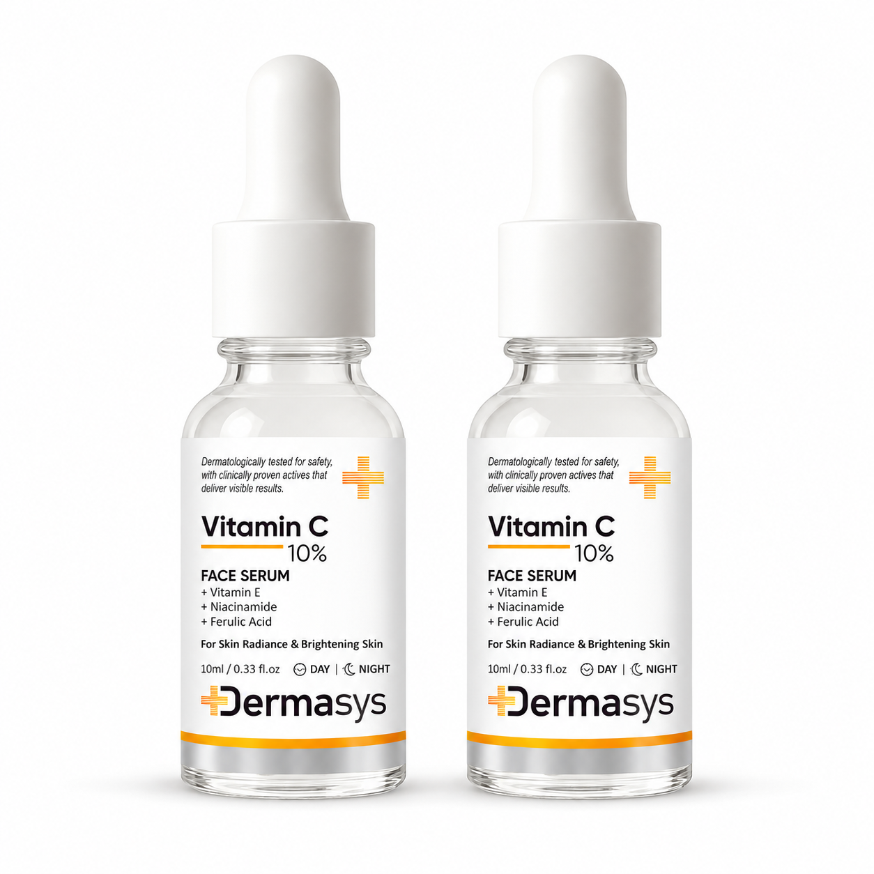 Dermasys Vitamin C face serum duo pack of 2, 10ml day and night serum combo