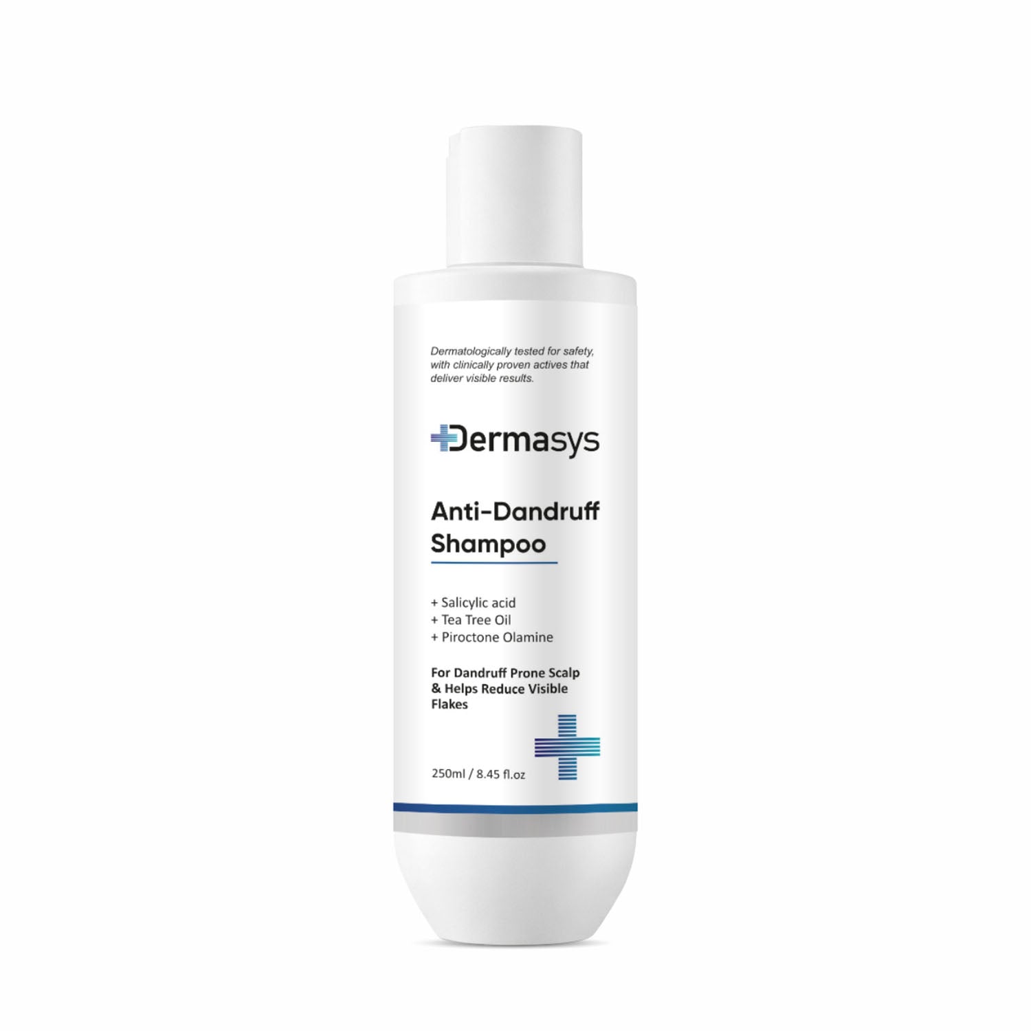 Dermasys Anti Dandruff Shampoo 250 ml bottle with salicylic acid, tea tree oil and piroctone olamine