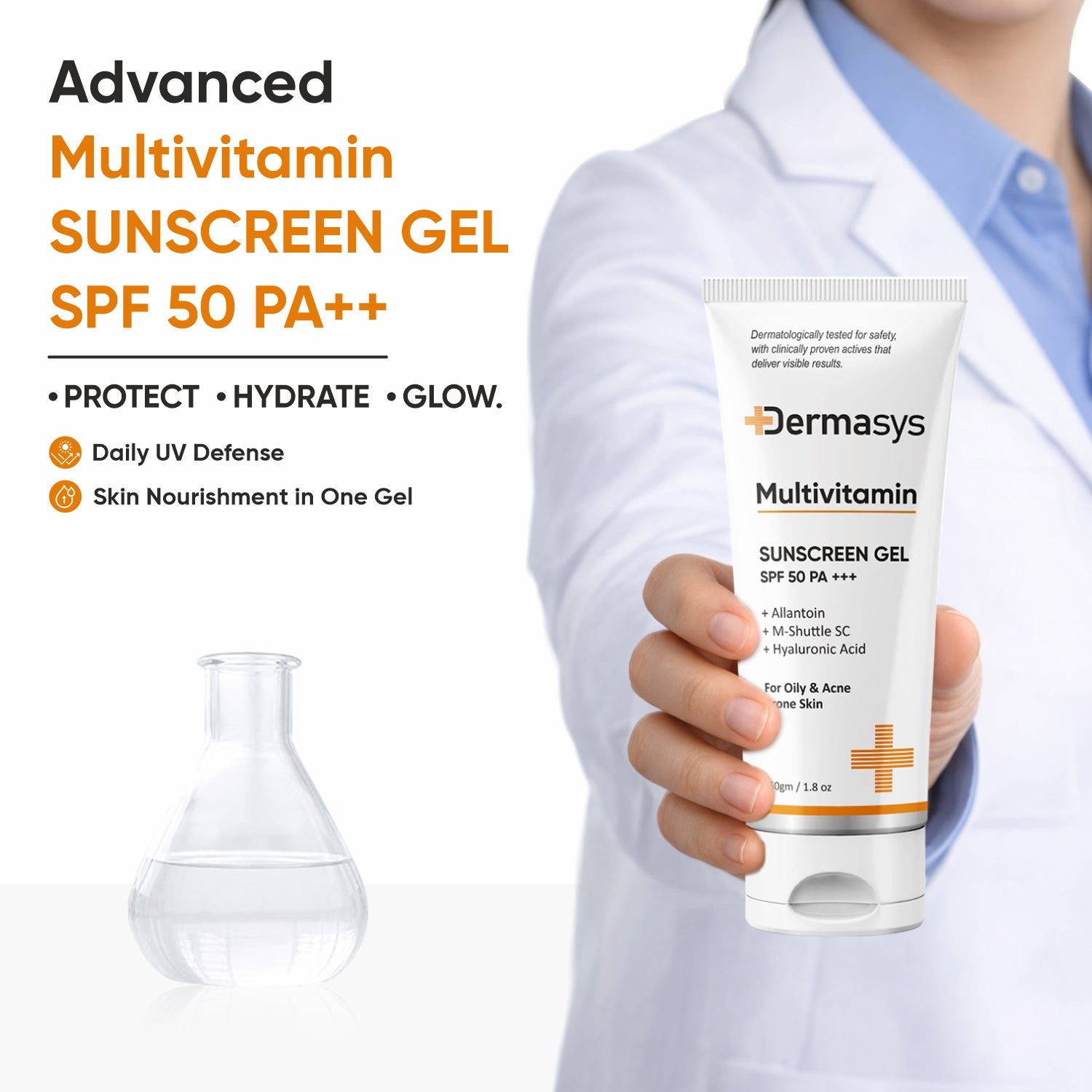 Dermasys Multivitamin SPF 50 PA+++ Sunscreen Gel with UVA UVB protection for face lightweight non greasy sun protection