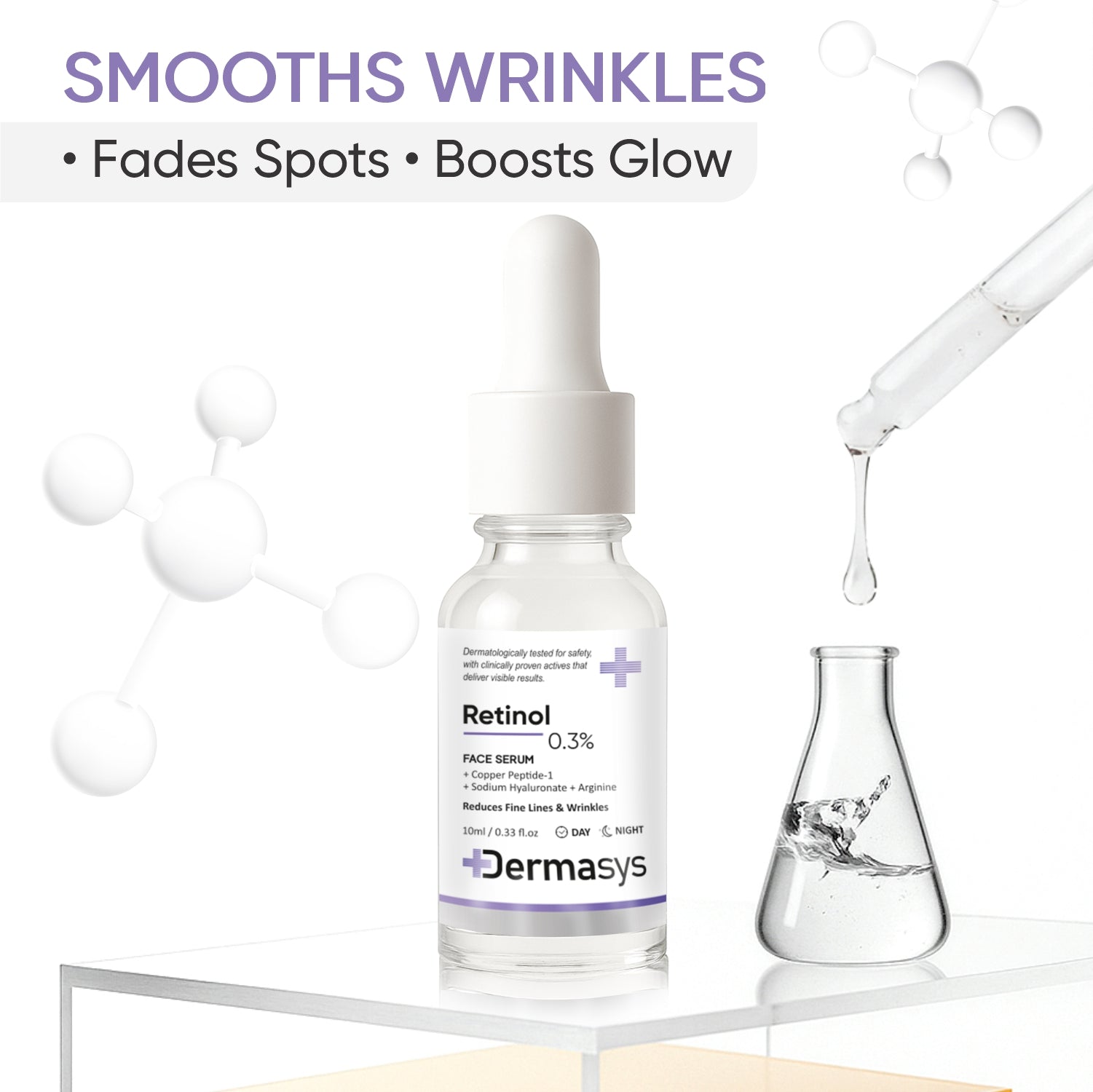 Dermasys 0.3% Retinol Face Serum 10ml bottle for smooth and younger-looking skin.