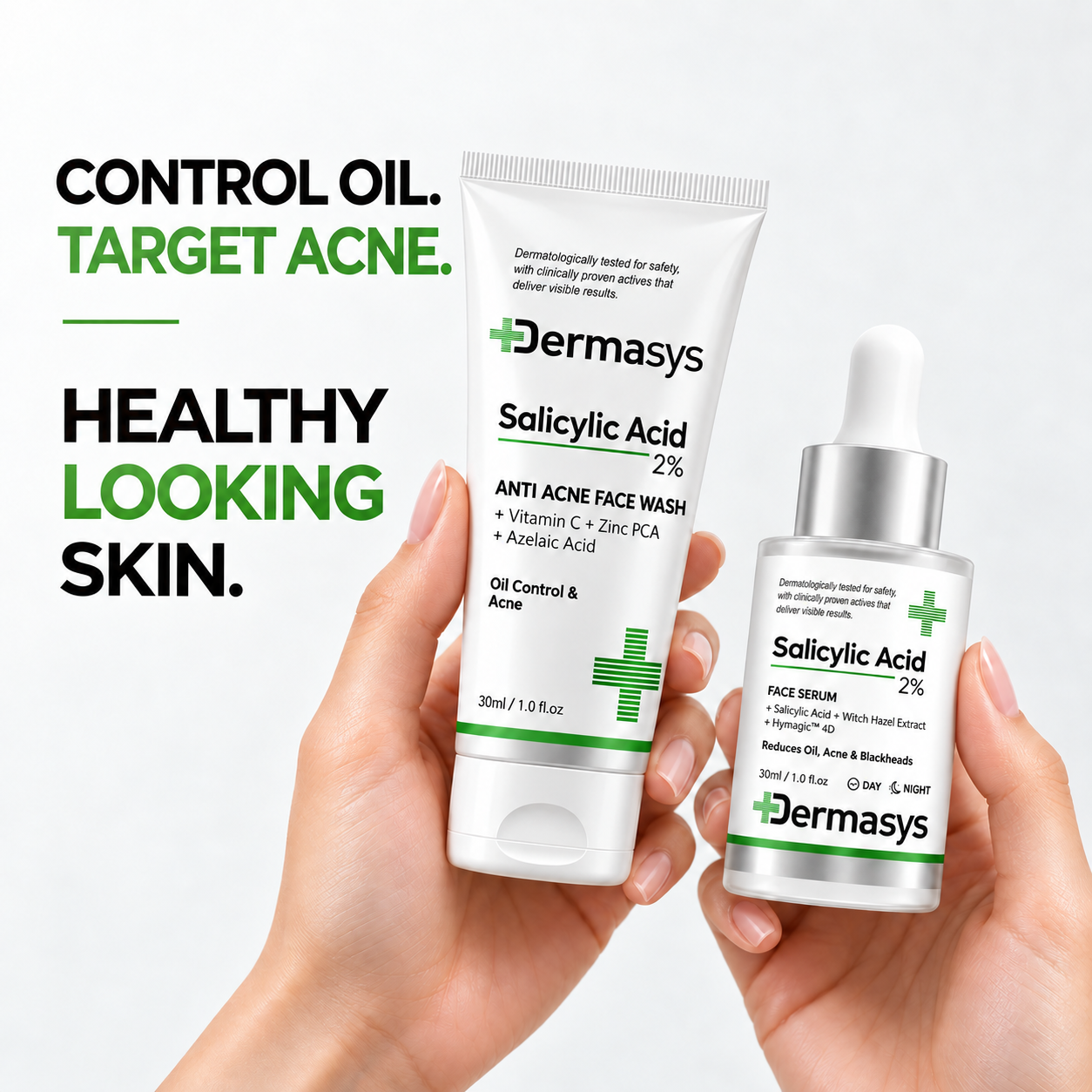2% Salicylic Acid Face Wash and Serum Combo for Acne and Oil Control by Dermasys

