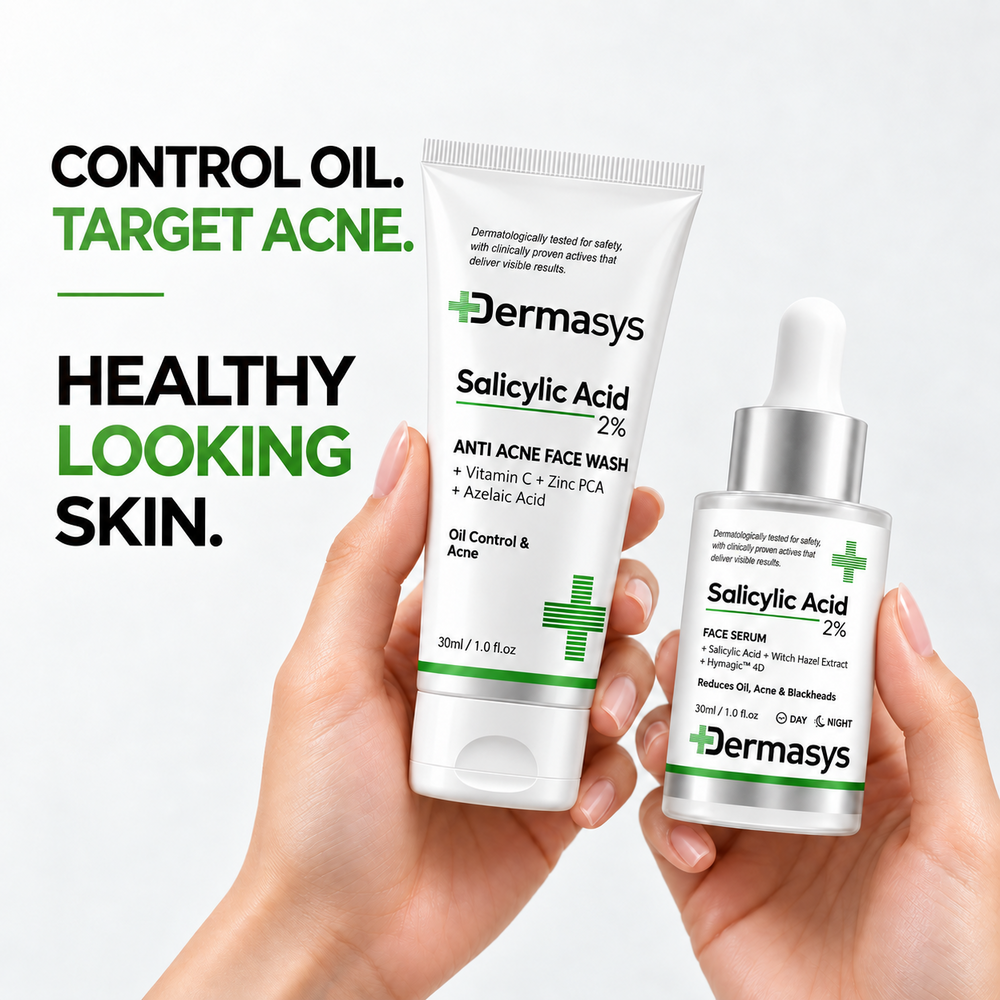 2% Salicylic Acid Face Wash and Serum Combo for Acne and Oil Control by Dermasys
