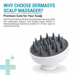 Dermasys scalp massager with soft silicone bristles for gentle cleansing and scalp massage