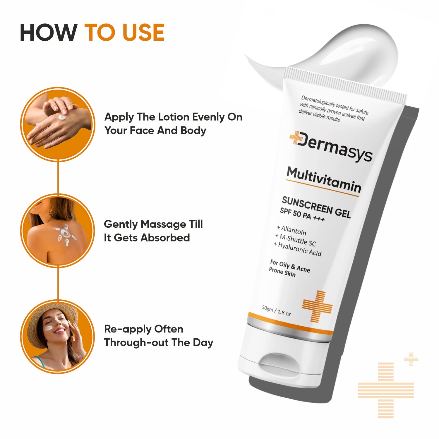 Dermasys sun protection gel SPF 50 PA+++ with UVA UVB shield for daily sun care and skin protection