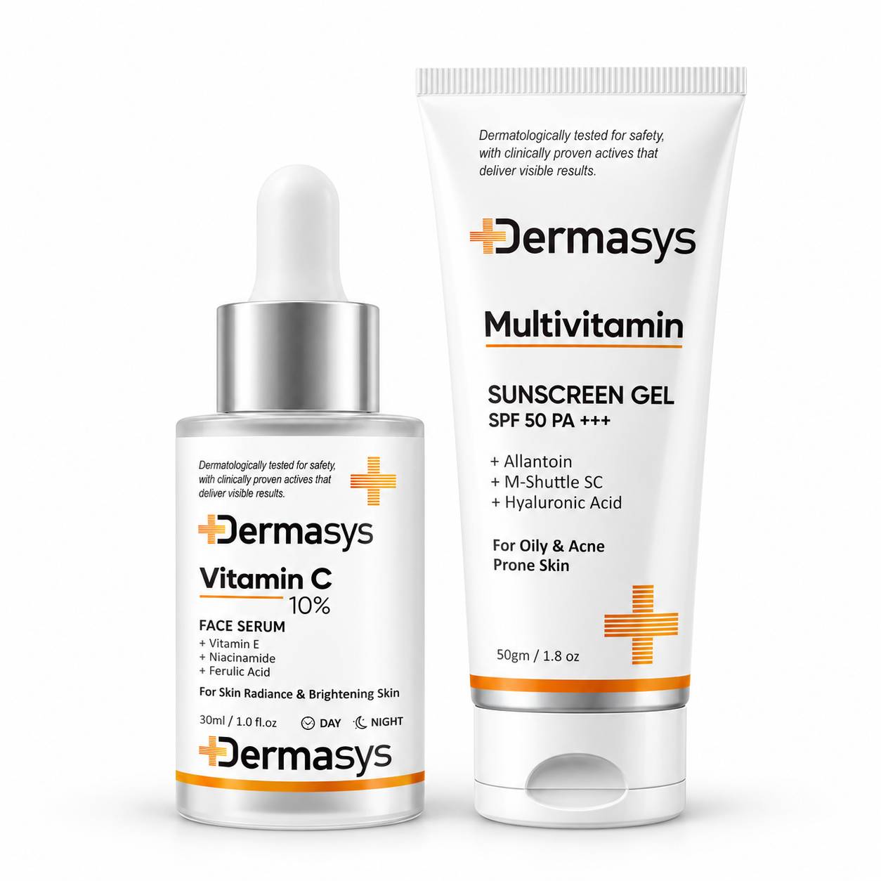 Dermasys Vitamin C Serum and SPF 50+ Sunscreen Combo for bright and protected skin