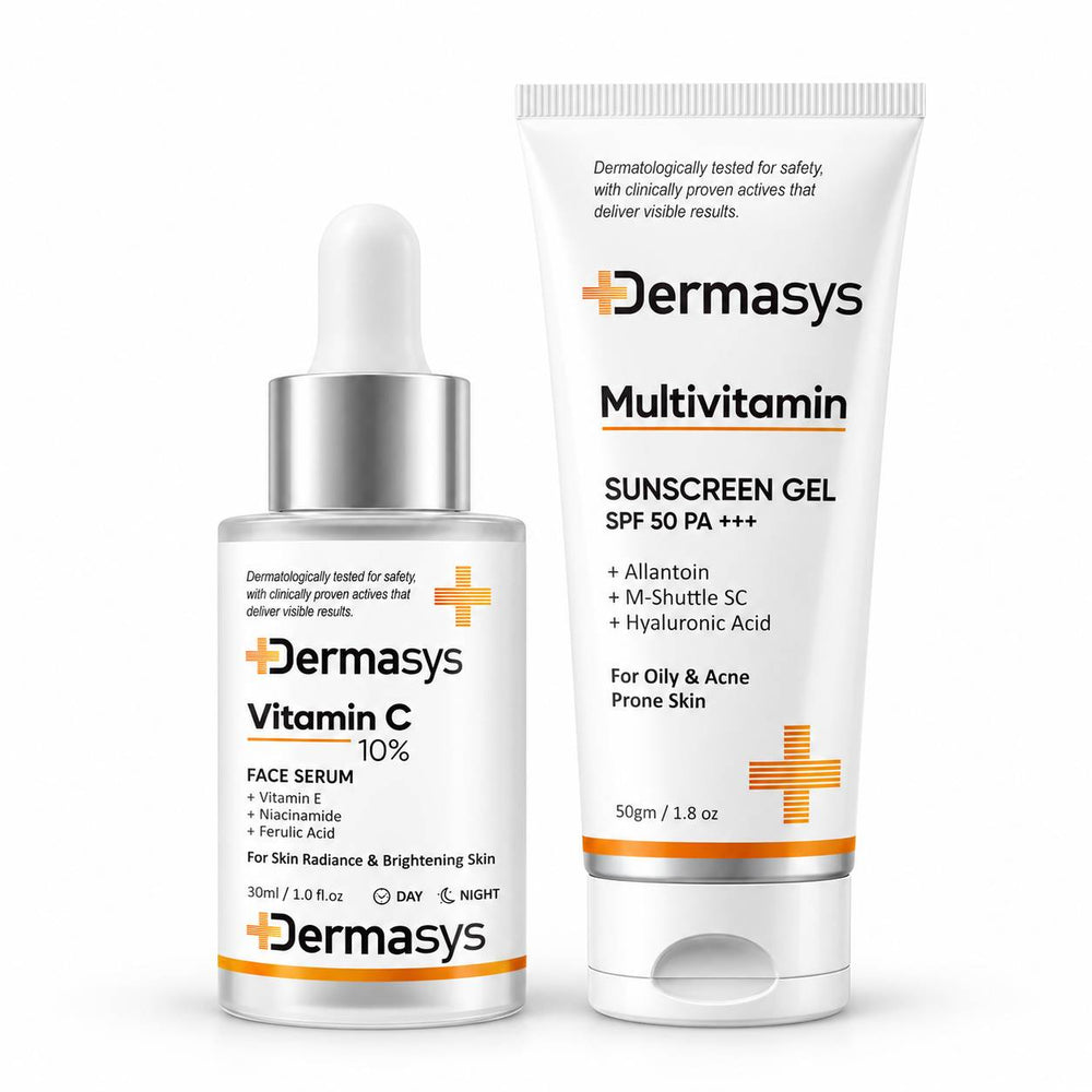 Dermasys Vitamin C Serum and SPF 50+ Sunscreen Combo for bright and protected skin