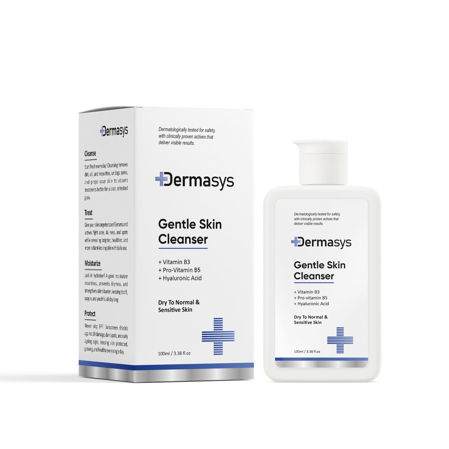 Dermasys gentle skin cleanser designed for daily facial cleansing, suitable for sensitive, dry, oily, and combination skin types.