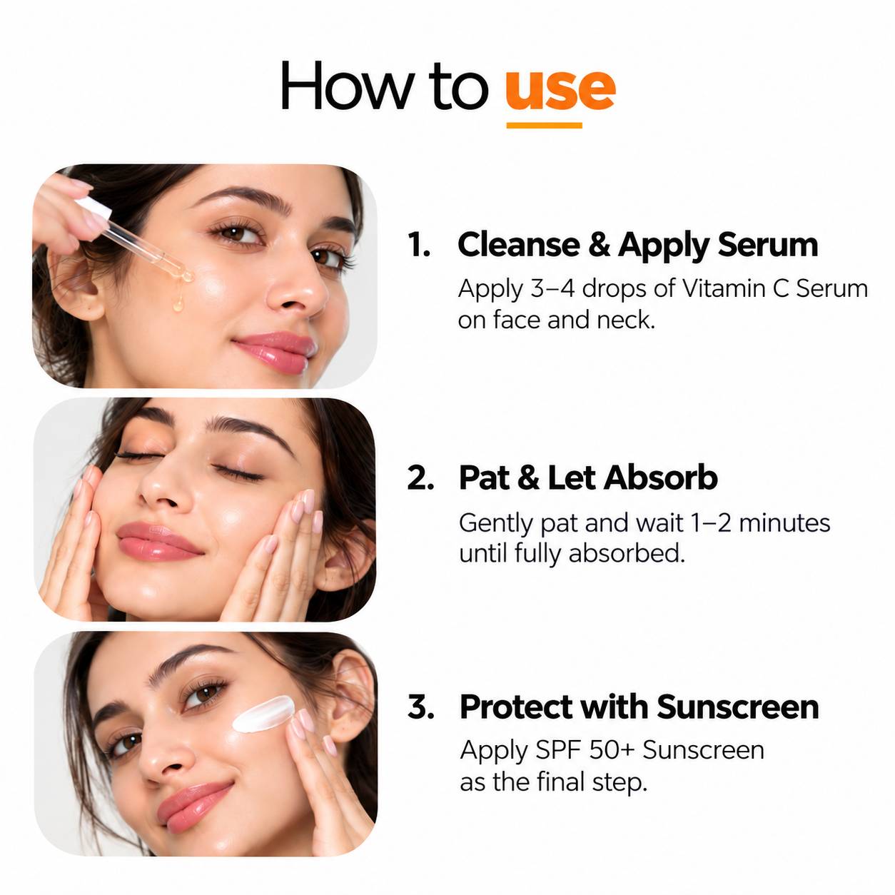 How to use Vitamin C Serum and SPF 50+ Sunscreen Combo in a morning skincare routine