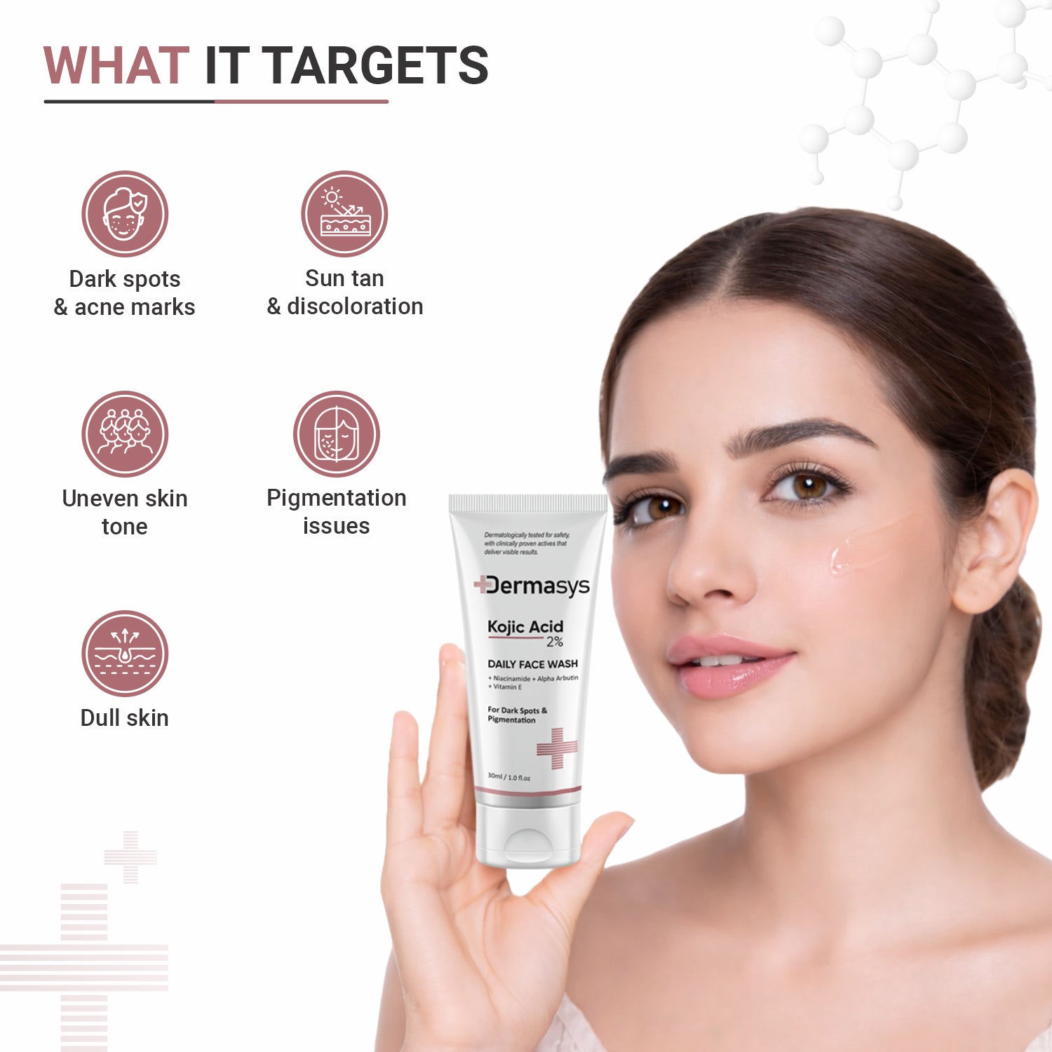 Skin lightening kojic acid face wash with gentle exfoliation removes dead skin cells and improves texture for smooth skin