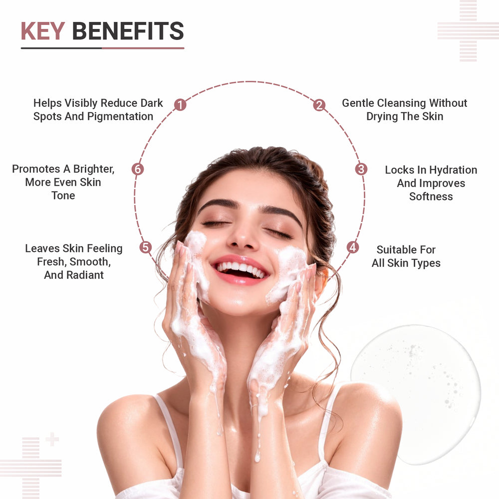 Kojic acid face wash for hyperpigmentation and glow helps fade discoloration and promotes brighter even skin tone