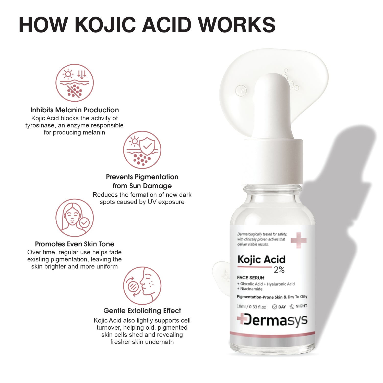 GMP Certified Derma Kojic Acid Face Serum 10ml Made in India – Dermatologically Tested Dermasys