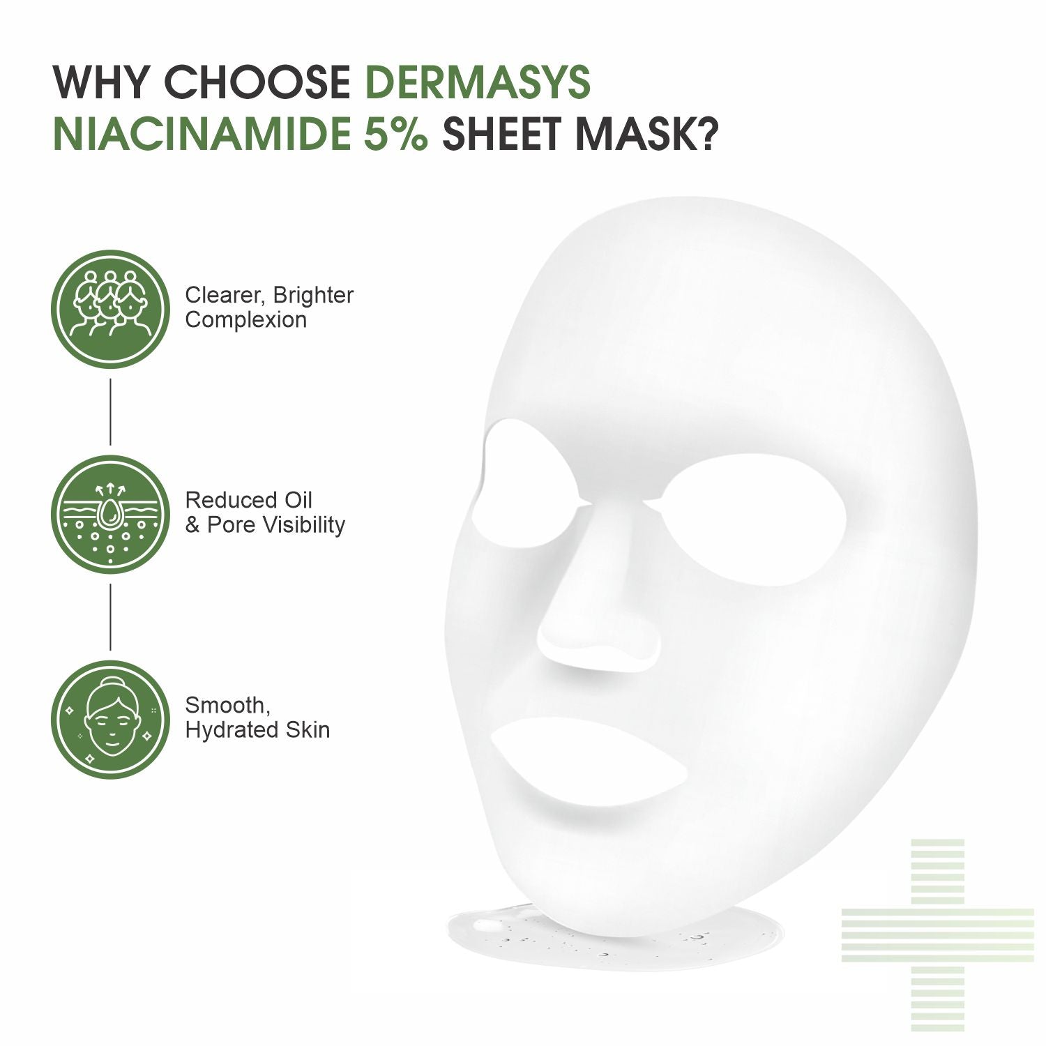 Brightening face sheet mask by Dermasys with 5% Niacinamide to target dark spots and uneven skin tone.