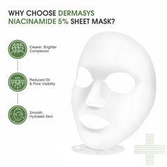 Brightening face sheet mask by Dermasys with 5% Niacinamide to target dark spots and uneven skin tone.