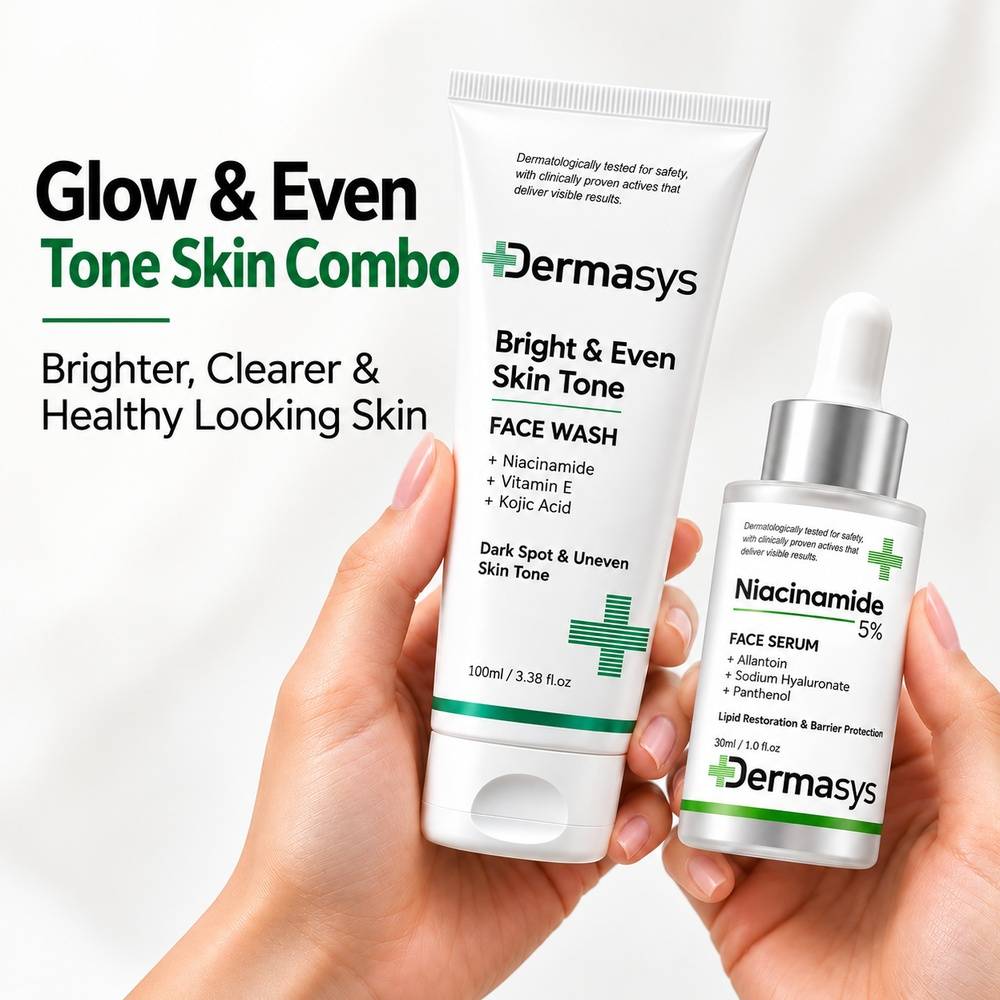 Dermasys skin brightening combo with 5% niacinamide serum and brightening face wash for dark spots and uneven skin tone